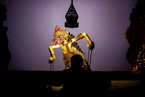 wayang kulit or shadow puppets from Java, Indonesia puppet show by dalang or puppeteer . Wayang made from leather