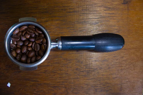 Porta Filter Ground Coffee Coffee Bean Table — Stock Photo, Image