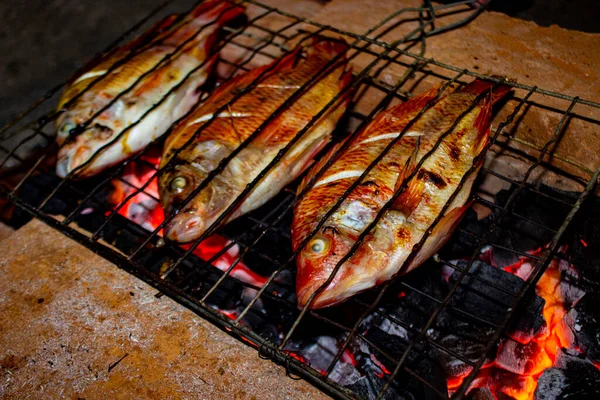 Grilled Fish Nile Tilapia Charcoal Grill Grilled Fish Nile Tilapia — Foto de Stock
