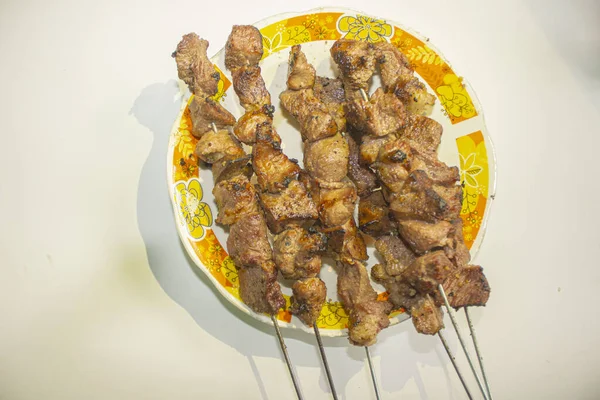 Sate Kambing Sate Klatak Lamsvlees Saté Geit Vlees Saté Geserveerd — Stockfoto