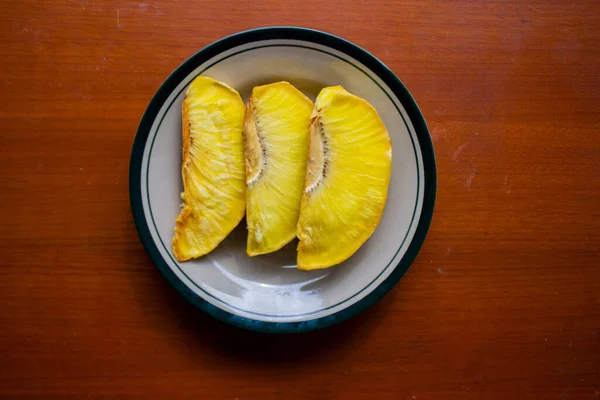 Sukun Goreng Fried Breadfruit Served Plate Black Background — ストック写真