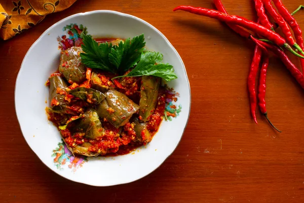 Sambal Terong Aubergine Saus Indonesische Traditionele Voedsel Chili Saus Gemaakt — Stockfoto
