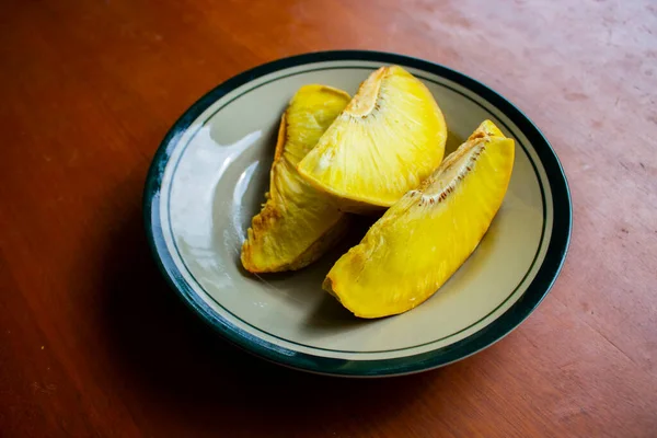 Sukun Goreng Fried Breadfruit Served Plate Black Background — Stockfoto
