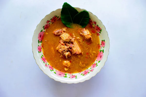 Chicken Curry Kari Ayam Served Bowl Isolated White Background — 스톡 사진