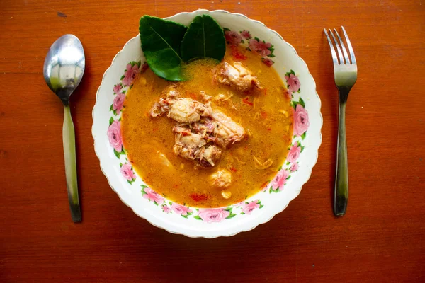 Chicken Curry Kari Ayam Served Bowl Isolated White Background — Stockfoto