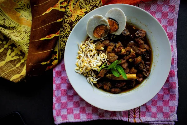 Rawon Nasi Rawon Rawon Rice Traditionele Indonesische Rundvlees Zwarte Soep — Stockfoto