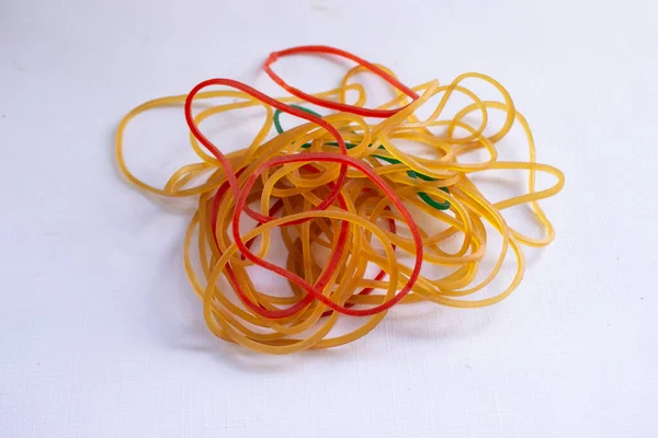 Red Rubber Band Elastic Bands Dragging Elastic Band Isolated White — Zdjęcie stockowe