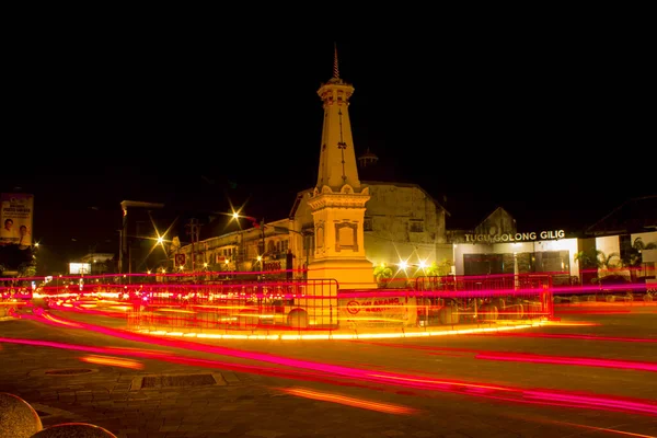 Vista Panorámica Noche Monumento Yogyakarta Indonesio Tugu Yogyakarta Después Revitalización — Foto de Stock