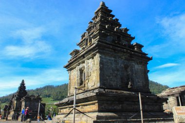 Local tourists visit Arjuna temple complex at Dieng Plateau after the covid 19 emergency response period