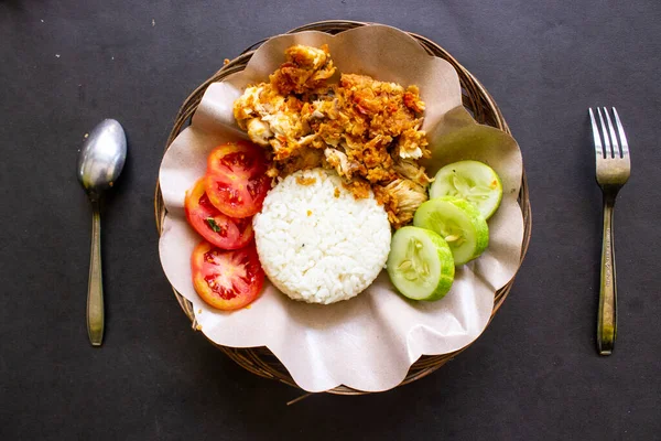 Ayam Geprek Chicken Crush Chicken Smashed Indonesian Food Made Made — Stock Photo, Image