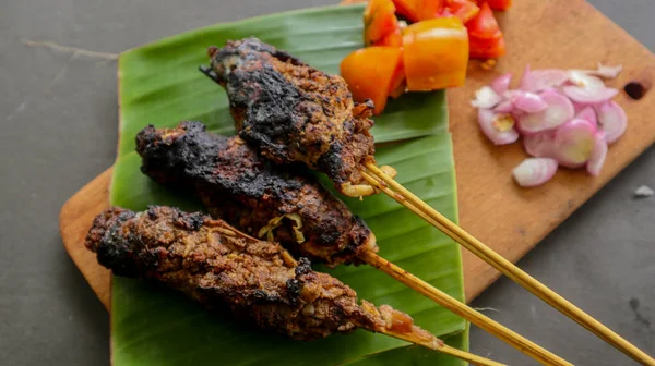 Sate Buntel Satay Buntel Satay Made Minced Mutton Wrapped Mutton — Stock Photo, Image