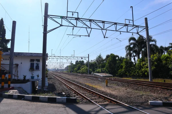 Klaten Indonesia July 2021 Commuter Line Train Krl Train Arrive — Stock Fotó