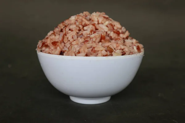 Red Steamed Rice Nasi Merah Served Plate Isolated Black Background — Photo