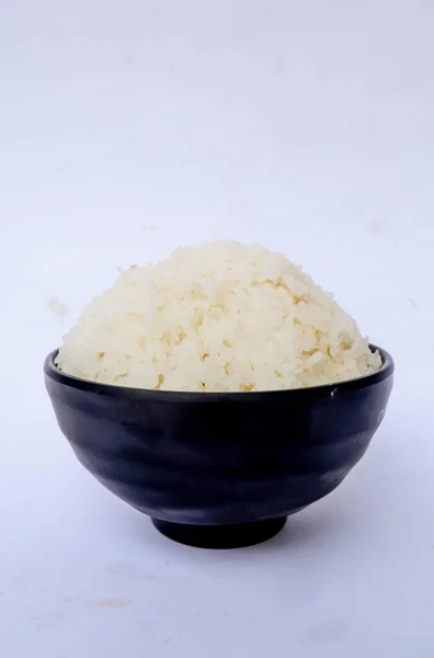 Arroz Cozido Vapor Branco Putih Nasi Servido Pequena Tigela Isolada — Fotografia de Stock