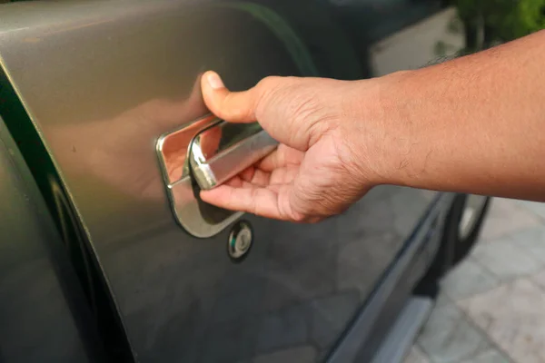 Hand Man Handle Close Man Opening Car Door — Stock Photo, Image