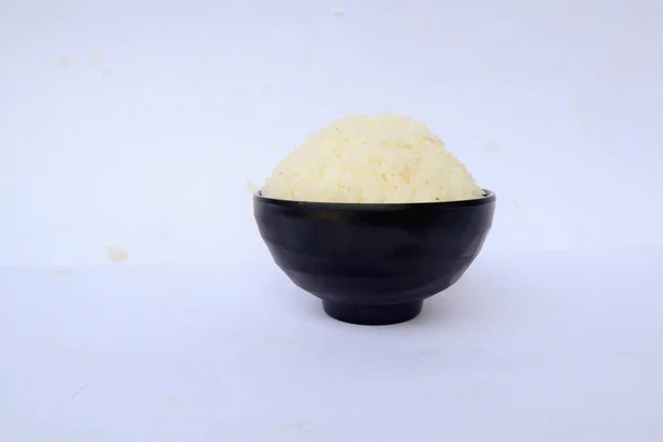 White Steamed Rice Nasi Putih Served Little Bowl Isolated White — Foto de Stock