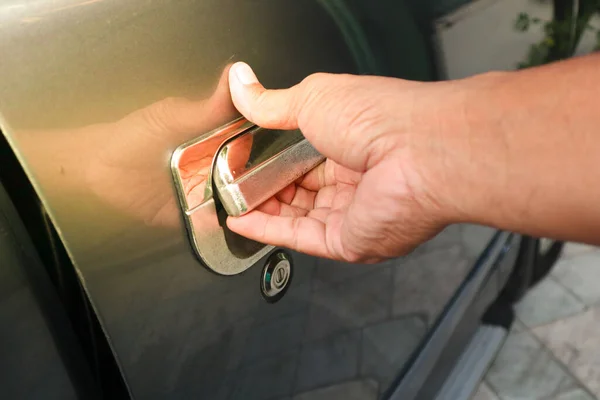 Hand Man Handle Close Man Opening Car Door — Fotografia de Stock
