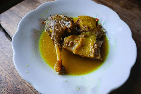 Duck Curry Opor Bebek Served Plate Wood Background Asia Food —  Fotos de Stock