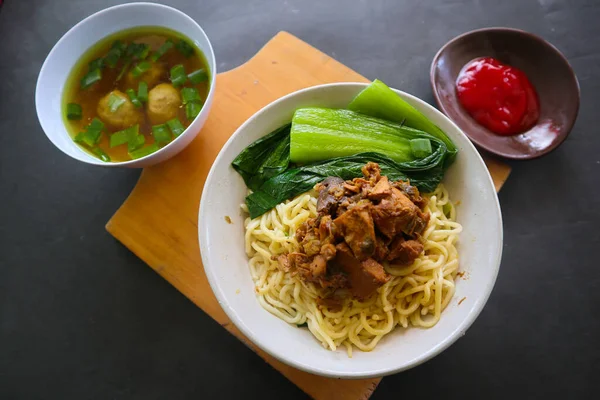 Mie Ayam Noodles Chicken Traditional Food Indonesia Asia Made Noodle — ストック写真