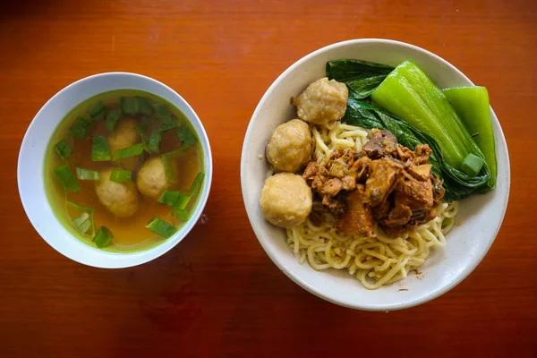 Mie Ayam Macarrão Frango Comida Tradicional Indonésia Ásia Feita Macarrão — Fotografia de Stock