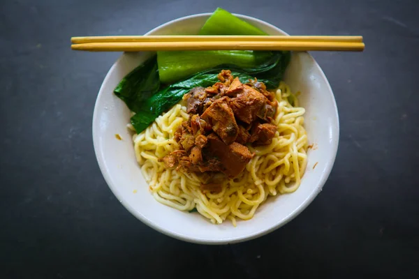 Mie Ayam Noodles Chicken Traditional Food Indonesia Asia Made Noodle — Foto Stock