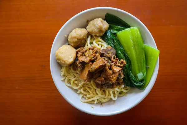 Mie Ayam Macarrão Frango Comida Tradicional Indonésia Ásia Feita Macarrão — Fotografia de Stock