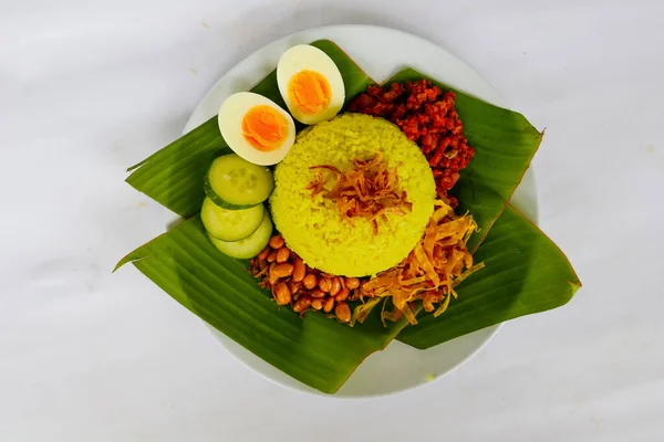 Nasi Kuning Yellow Rice Tumeric Rice Traditional Food Asia Made — Foto de Stock