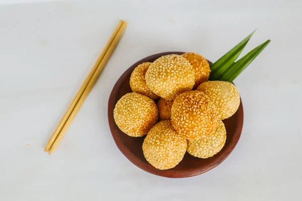 Onde Onde Sesame Ball Jian Dui Fried Chinese Pastry Made — Zdjęcie stockowe