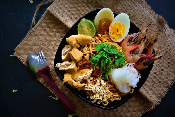 Laksa Laksa Curry Made Vermicelli Noodles Bean Sprouts Egg Tofu — 스톡 사진