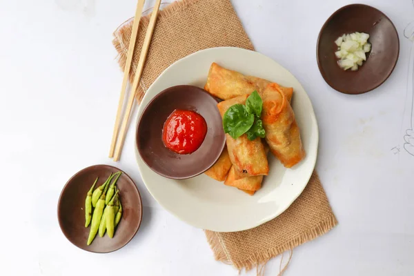 Lumpia Vagy Lunpia Hagyományos Tavaszi Tekercs Bőr Snack Semarang Indonézia — Stock Fotó