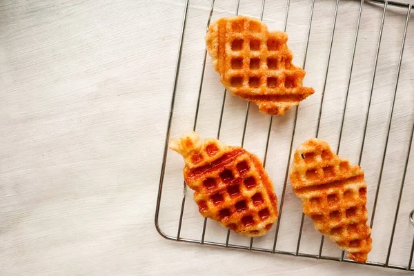 Croissant Waffle Croffle Chocolate Sauce Served Box White Background — Fotografia de Stock