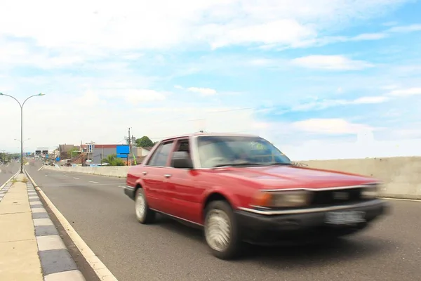 Close Speedy Red Car Road — Fotografia de Stock