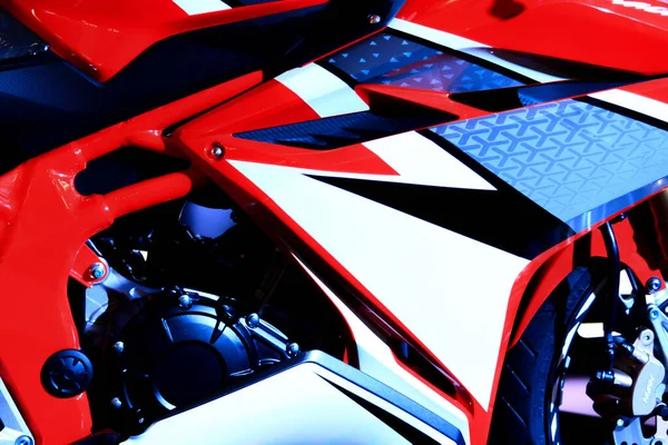 Racing Motorcycle Wrap Red Black Custom Illustrated Vehicle Stripe Decal — стоковое фото