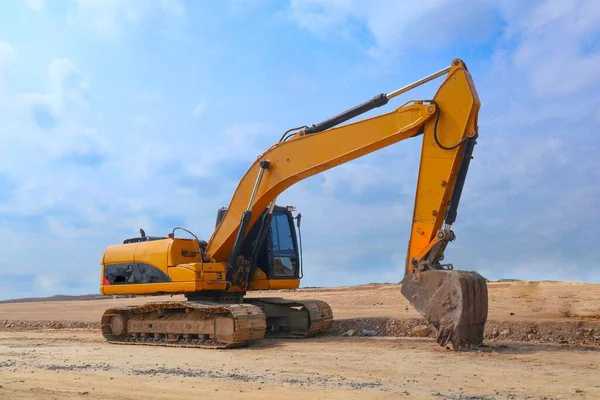 Excavator Backhoe Construction Site Sky Background — Stock Photo, Image