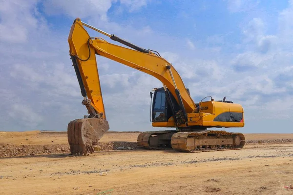 Excavator Backhoe Construction Site Sky Background — стоковое фото