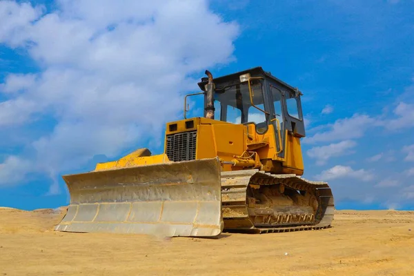 Bulldozer Yellow Color Construction Site Sky Background — 스톡 사진