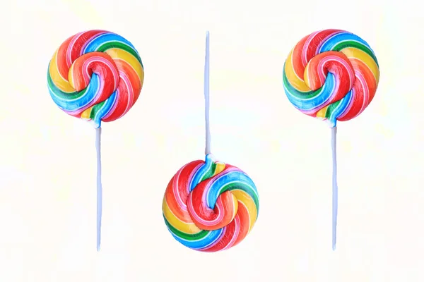 Lollipop Colorful Rainbow Lollipop Swirl Plastic Stick Isolated White Background — Stockfoto