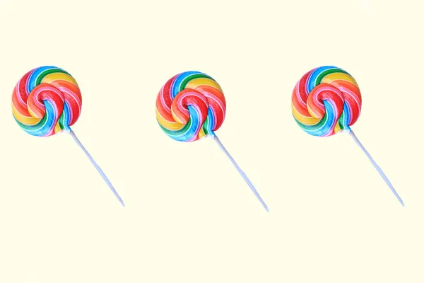 Lollipop Colorful Rainbow Lollipop Swirl Plastic Stick Isolated White Background — Foto de Stock