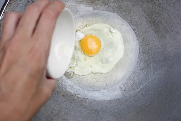 Close Photo Fried Egg Pan — Stock Fotó