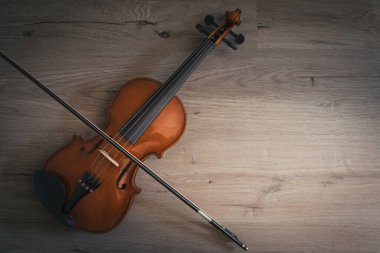 Top View of a violin with bow