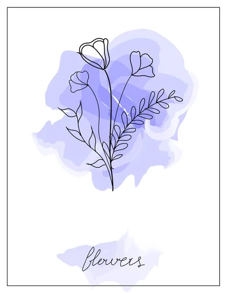 Çiçekleri ve yaprakları mavi bir suluboya arka planda birleştir