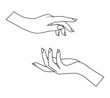 Outline drawing of hands, black line, transparent background.
