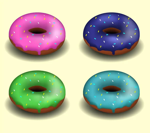 Donuts Diferentes Colores Rosa Azul Azul Oscuro Verde — Vector de stock
