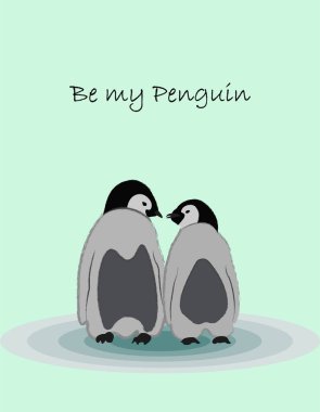Penguenlerin olduğu Sevgililer Günü tebrik kartı