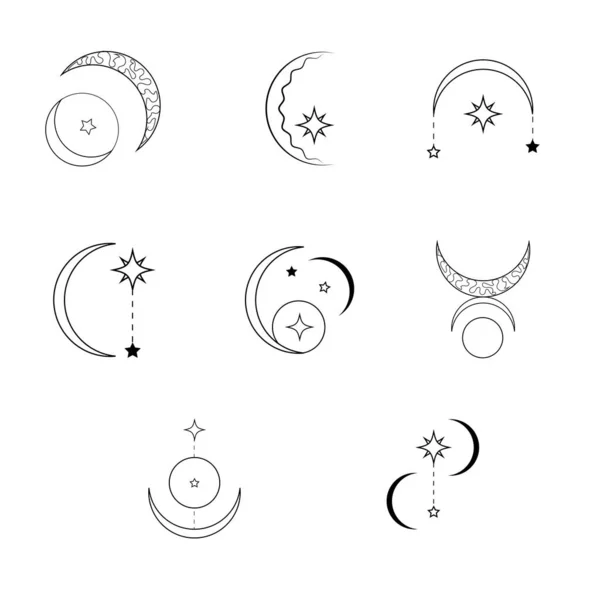 Варіанти Татуювання Вигляді Місяця Зірок — стоковий вектор