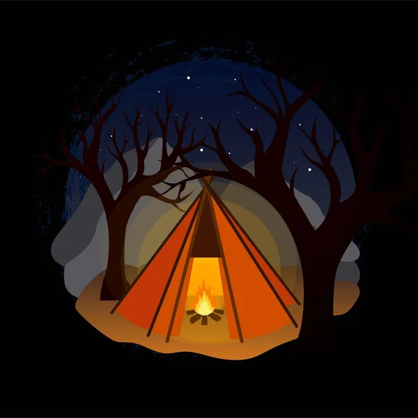 Tent Night Mountains Background — Stock Vector