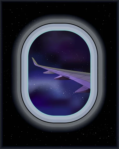 Geceleri pencerenin penceresinden bir uçak kanadının görüntüsü