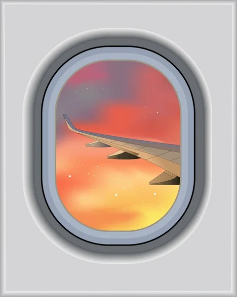 Vista Ala Avión Desde Una Ventana Del Ojo Buey Día — Vector de stock