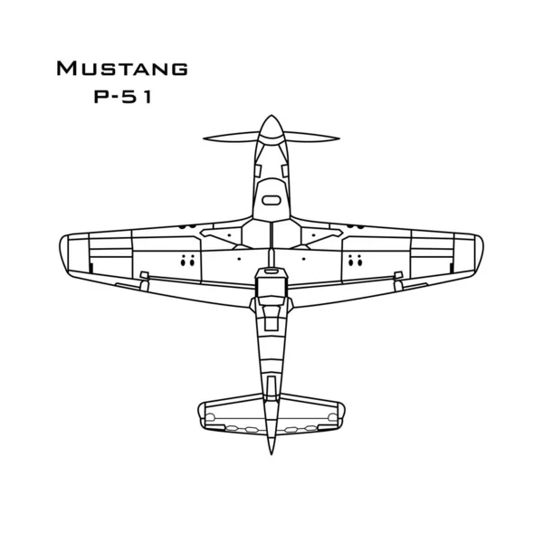 Diagrama Esquemático Aeronave Caça Norte Americana Mustang —  Vetores de Stock