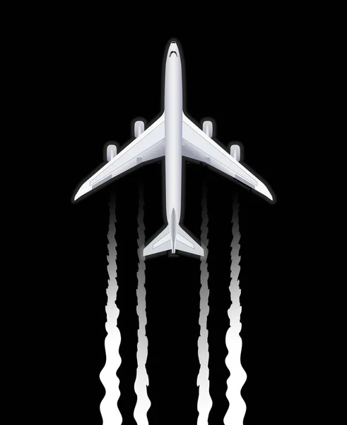 Siyah gökyüzünde beyaz patikalı bir uçak